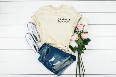 Light yellow surrogacy shirt with words soon mama